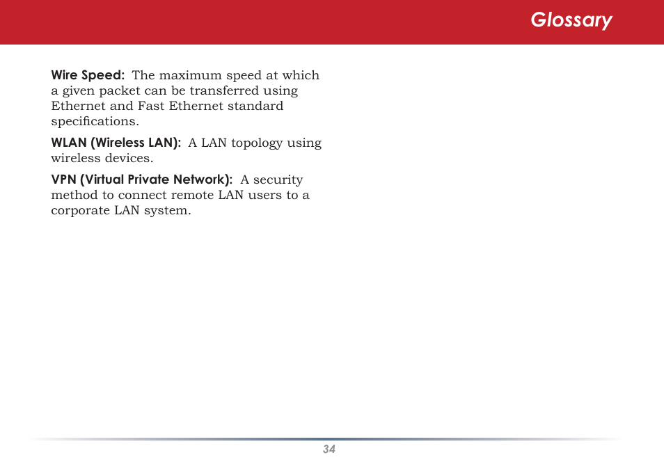 Glossary | Infinity Wireless USB Adapter WLI-U2-G300N User Manual | Page 34 / 43