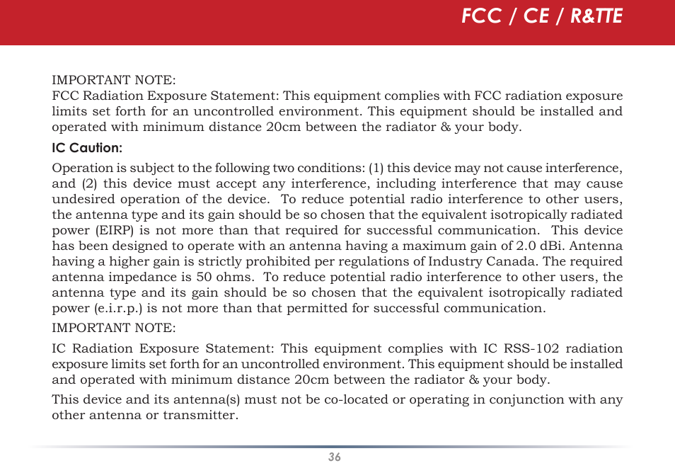 Fcc / ce / r&tte | Infinity Wireless USB Adapter WLI-U2-G300N User Manual | Page 36 / 43