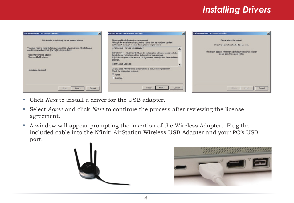 Installing drivers | Infinity Wireless USB Adapter WLI-U2-G300N User Manual | Page 4 / 43