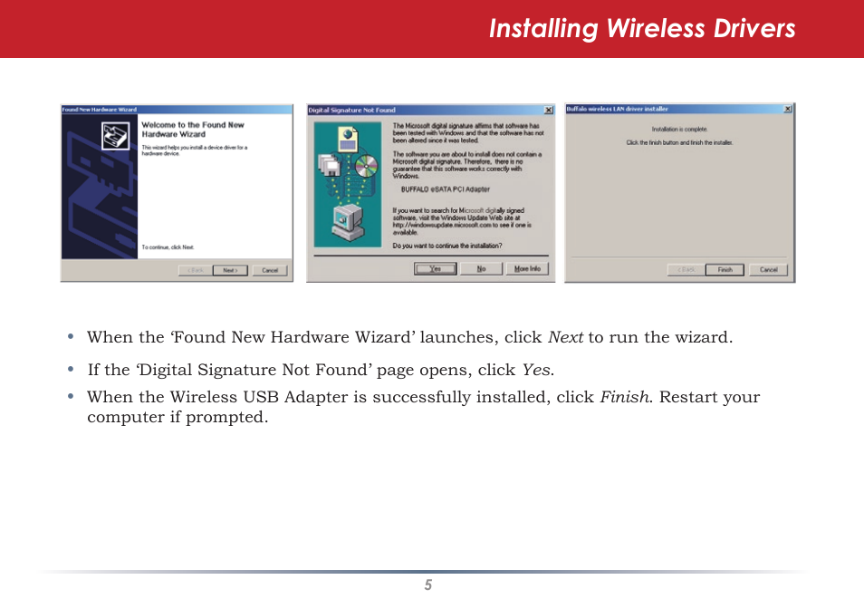 Installing wireless drivers | Infinity Wireless USB Adapter WLI-U2-G300N User Manual | Page 5 / 43