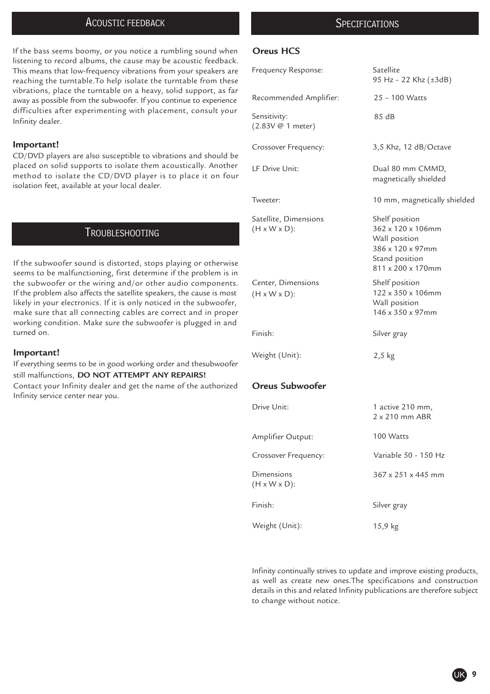 Infinity Oreus HCS User Manual | Page 9 / 10
