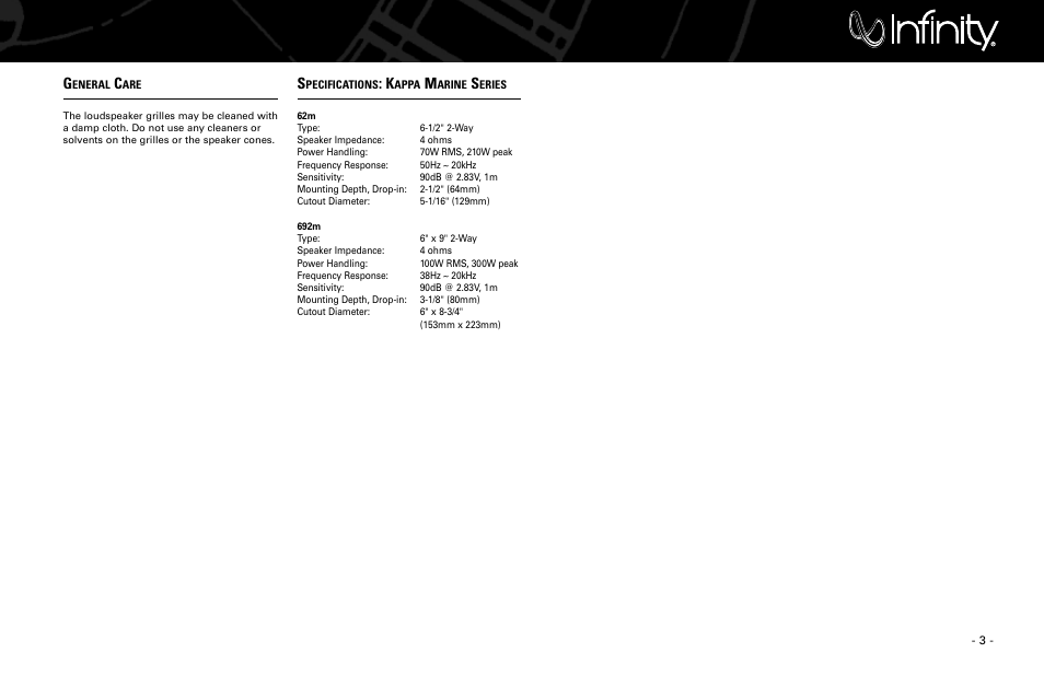 Infinity Kappa Marine Speaker 692m User Manual | Page 3 / 4