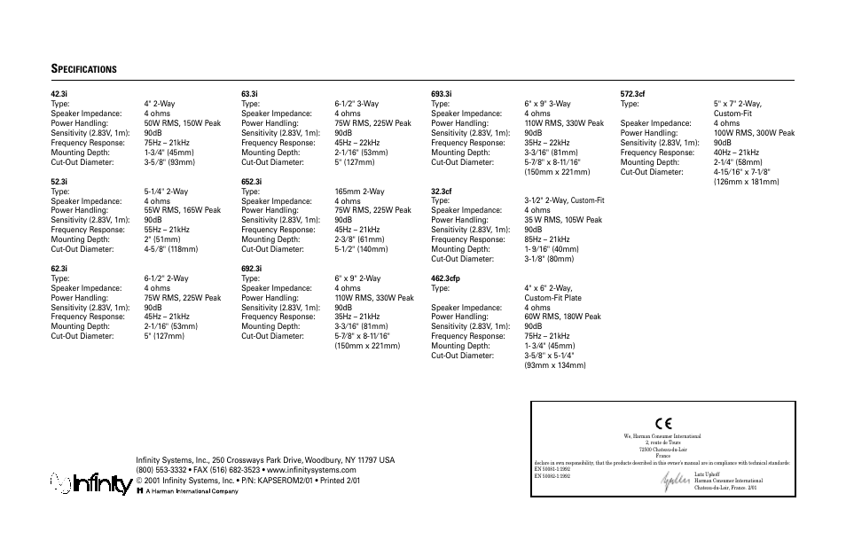 Infinity KAPPA SERIES 42.3I User Manual | Page 4 / 4