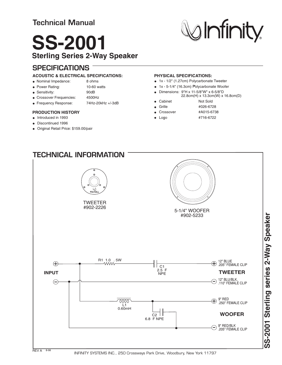 Infinity Sterling Series SS 2001 User Manual | 1 page