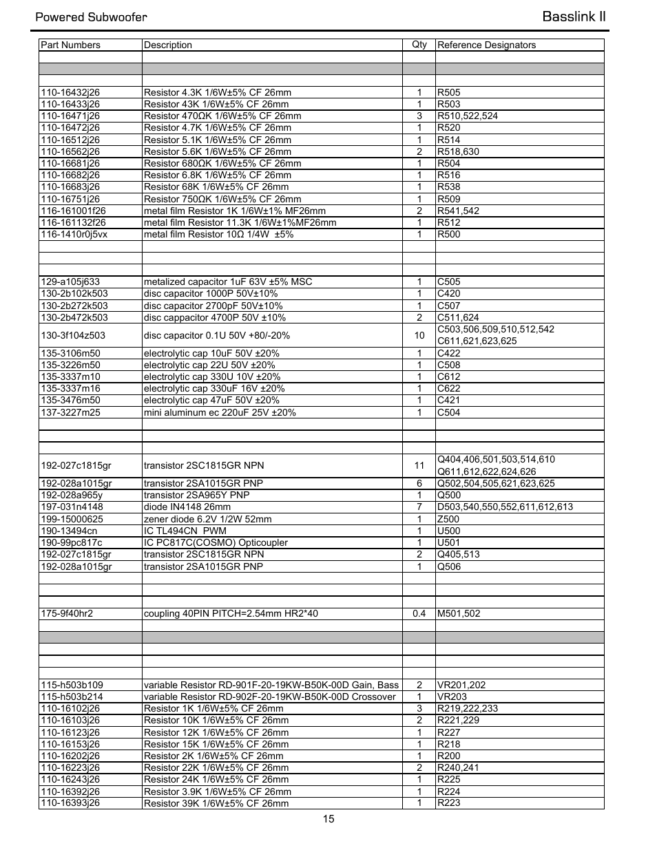 Basslink ii, Powered subwoofer | Infinity Powered Subwoofer Basslink II None User Manual | Page 16 / 34