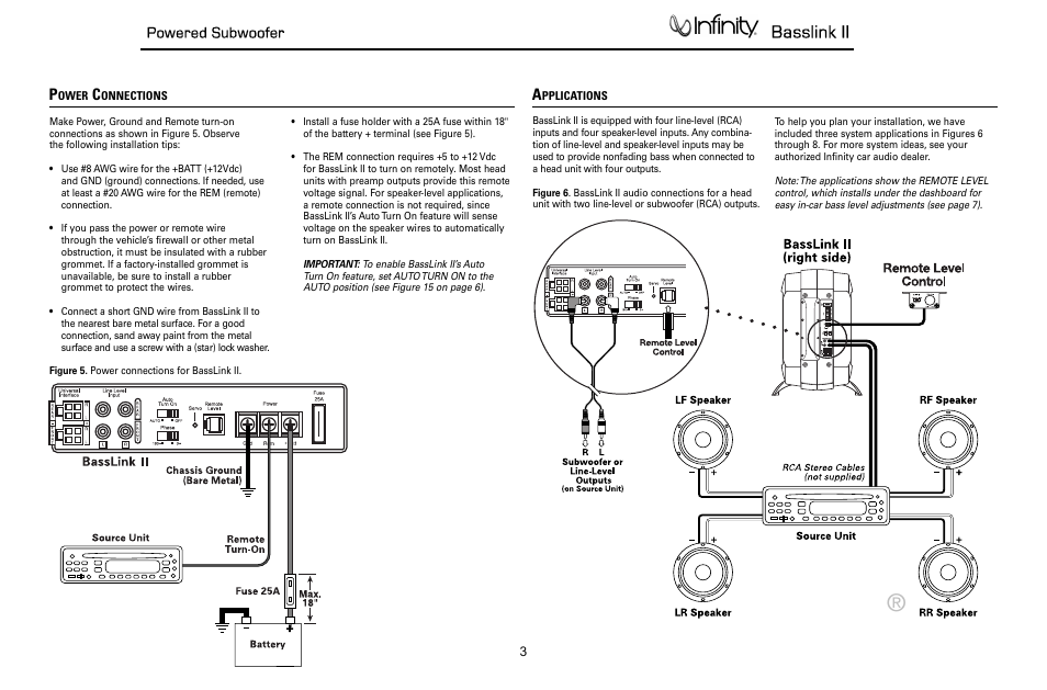 Connections/applications, Basslink ii | Infinity Powered Subwoofer Basslink II None User Manual | Page 4 / 34