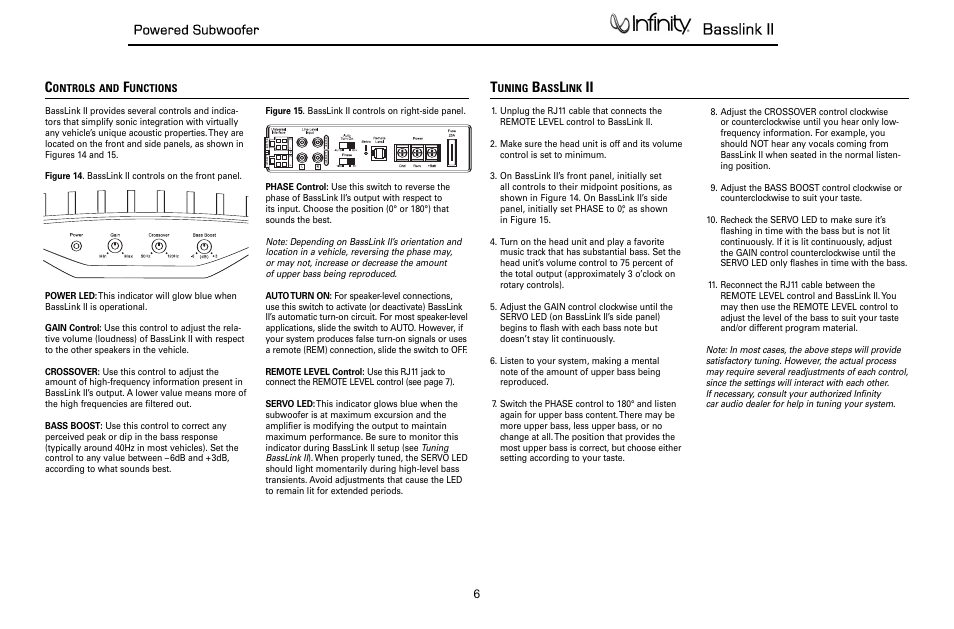 Controls and functions.……...……..…...…...…6, Basslink ii | Infinity Powered Subwoofer Basslink II None User Manual | Page 7 / 34