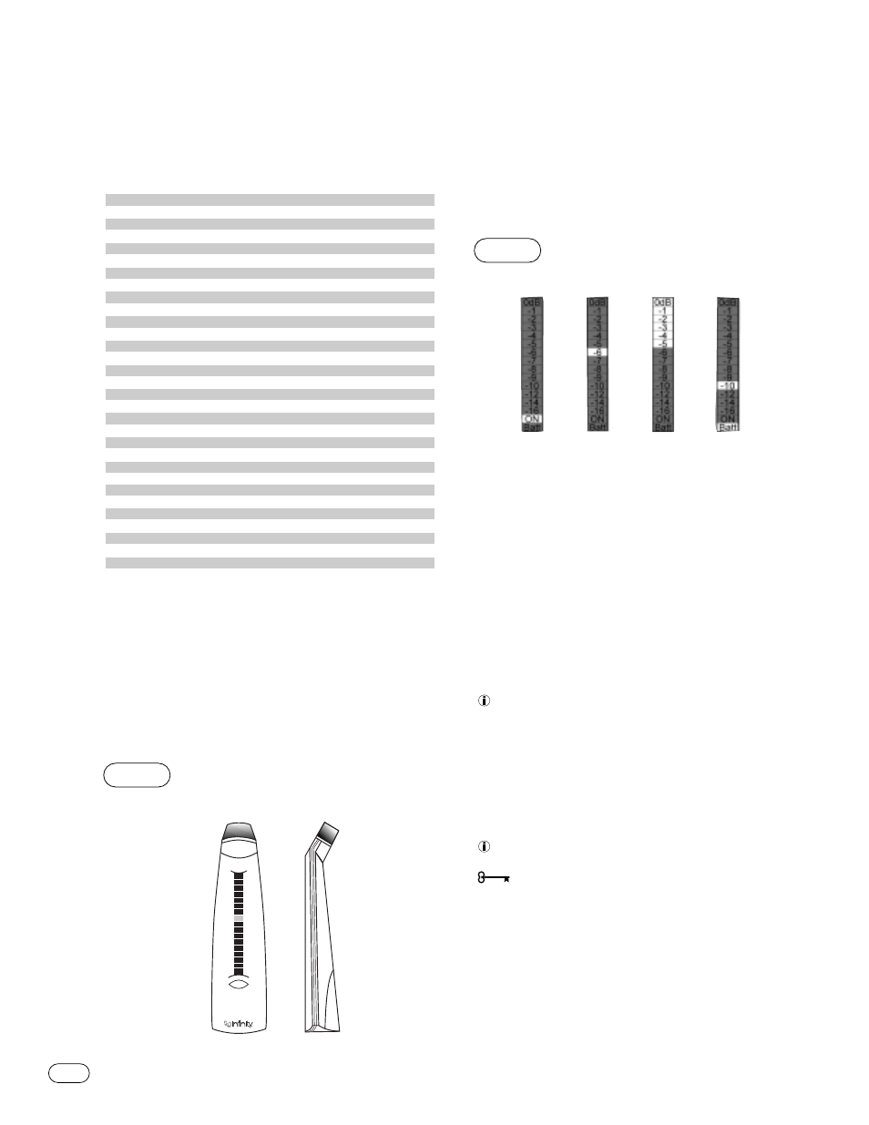Intermezzo 1.2s, Rslm placement, The r.a.b.o.s. sound-level meter (rslm) | Contents of the r.a.b.o.s. test cd, R.a.b.o.s. sound-level meter, Rslm bar-graph indications | Infinity 1.2s User Manual | Page 14 / 28
