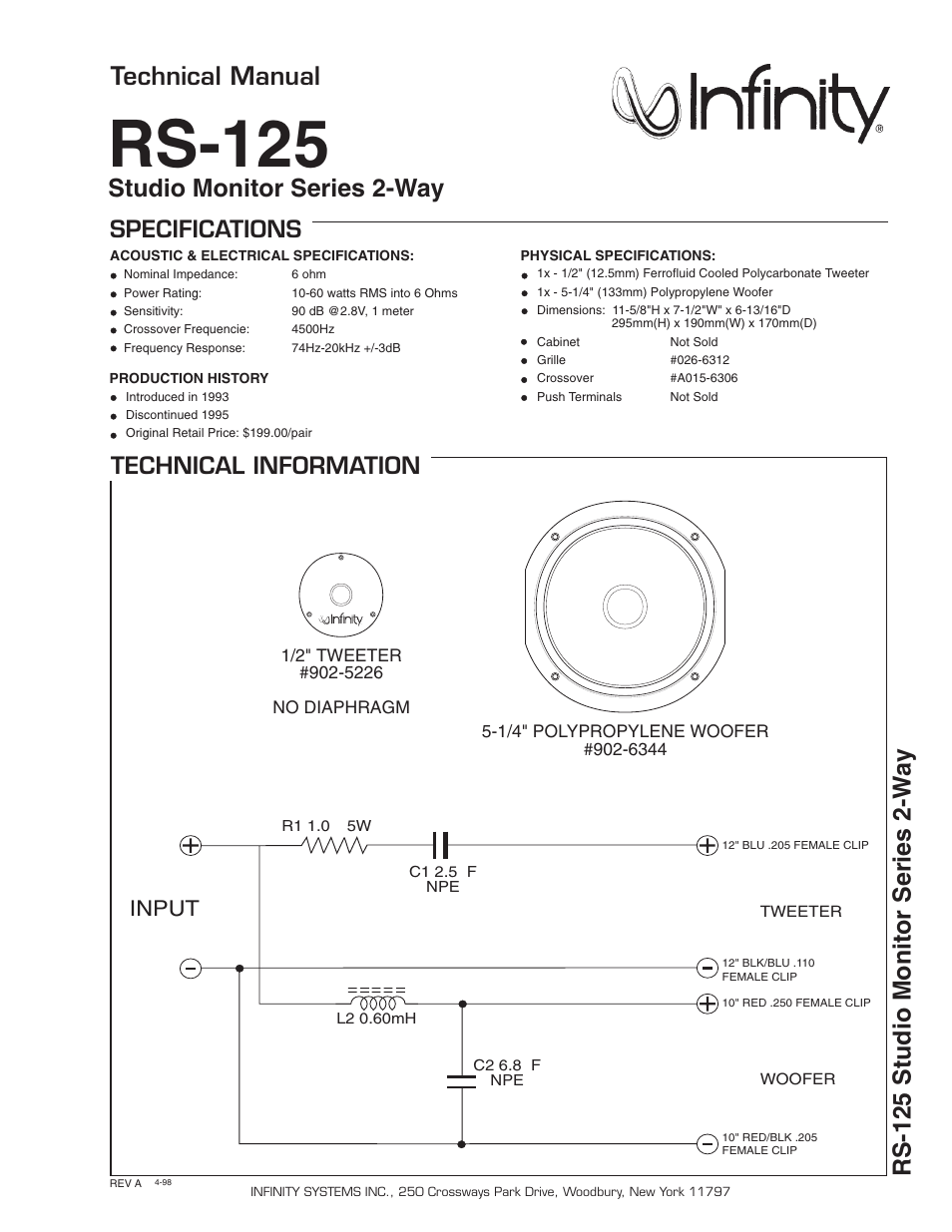 Infinity RS-125 User Manual | 1 page