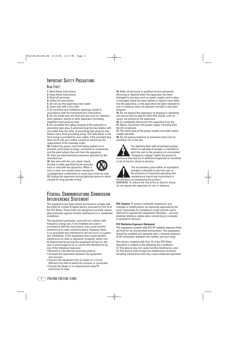 Infinity PS212W User Manual | Page 2 / 8