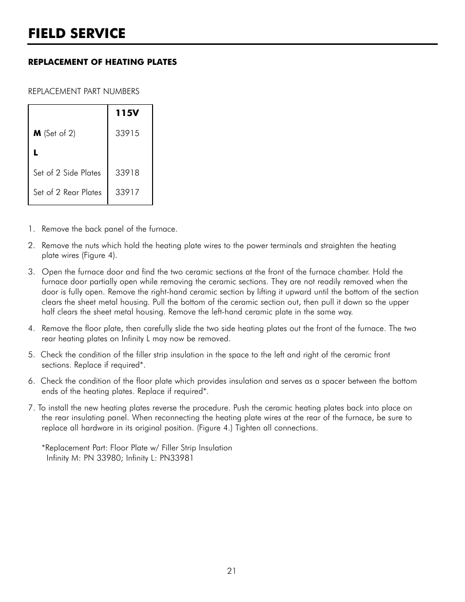 Field service | Infinity M30 User Manual | Page 22 / 32