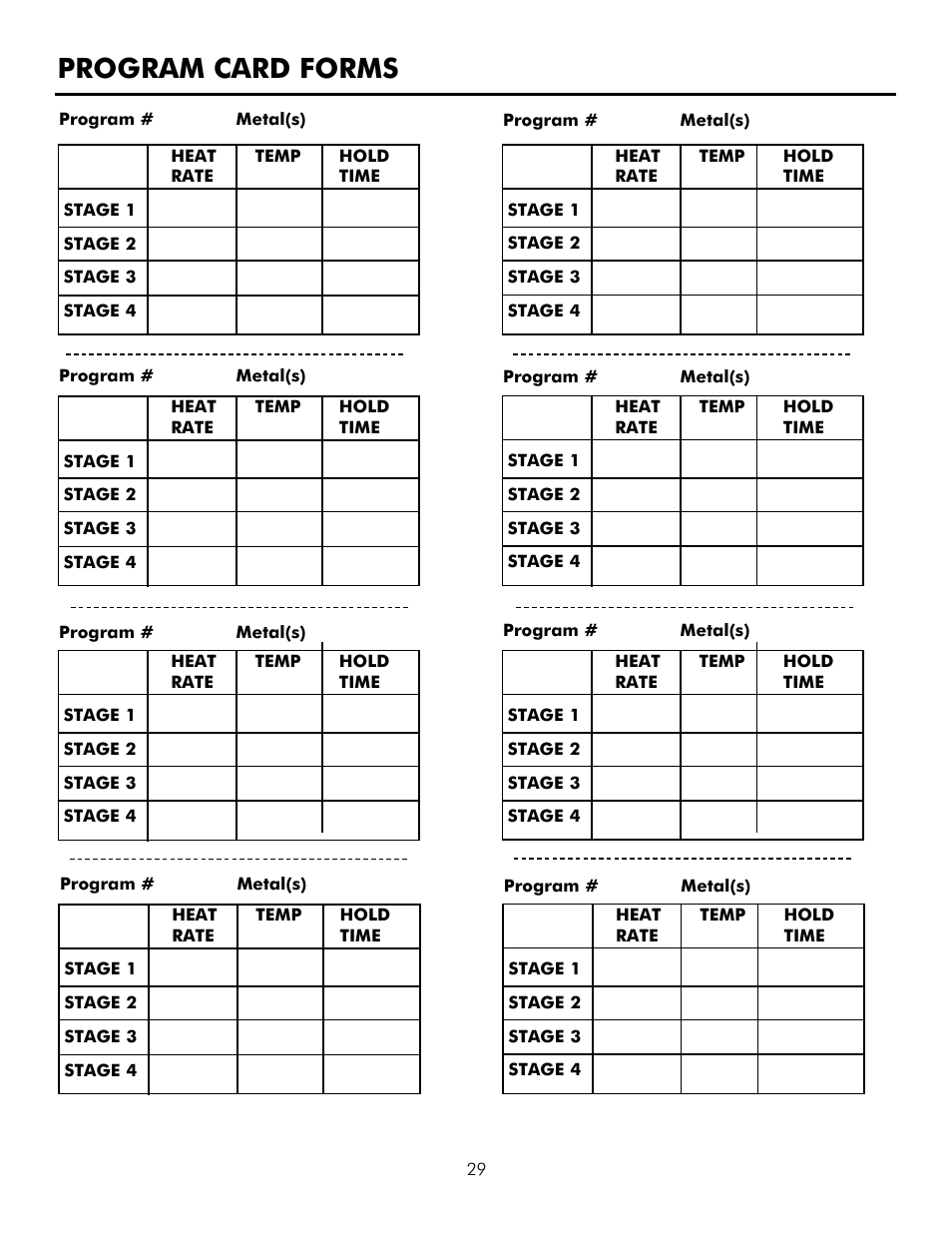 Program card forms | Infinity M30 User Manual | Page 30 / 32