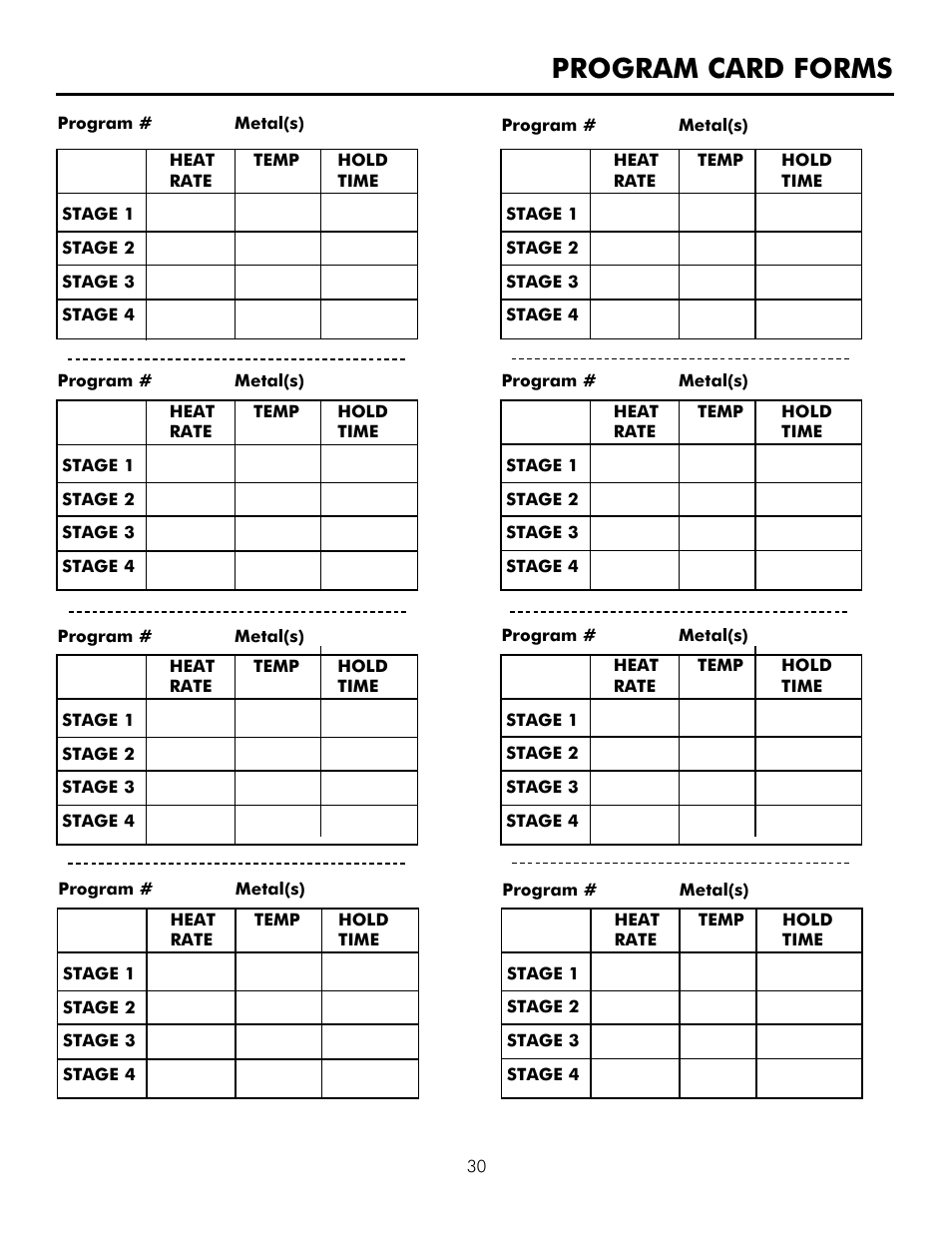 Program card forms | Infinity M30 User Manual | Page 31 / 32