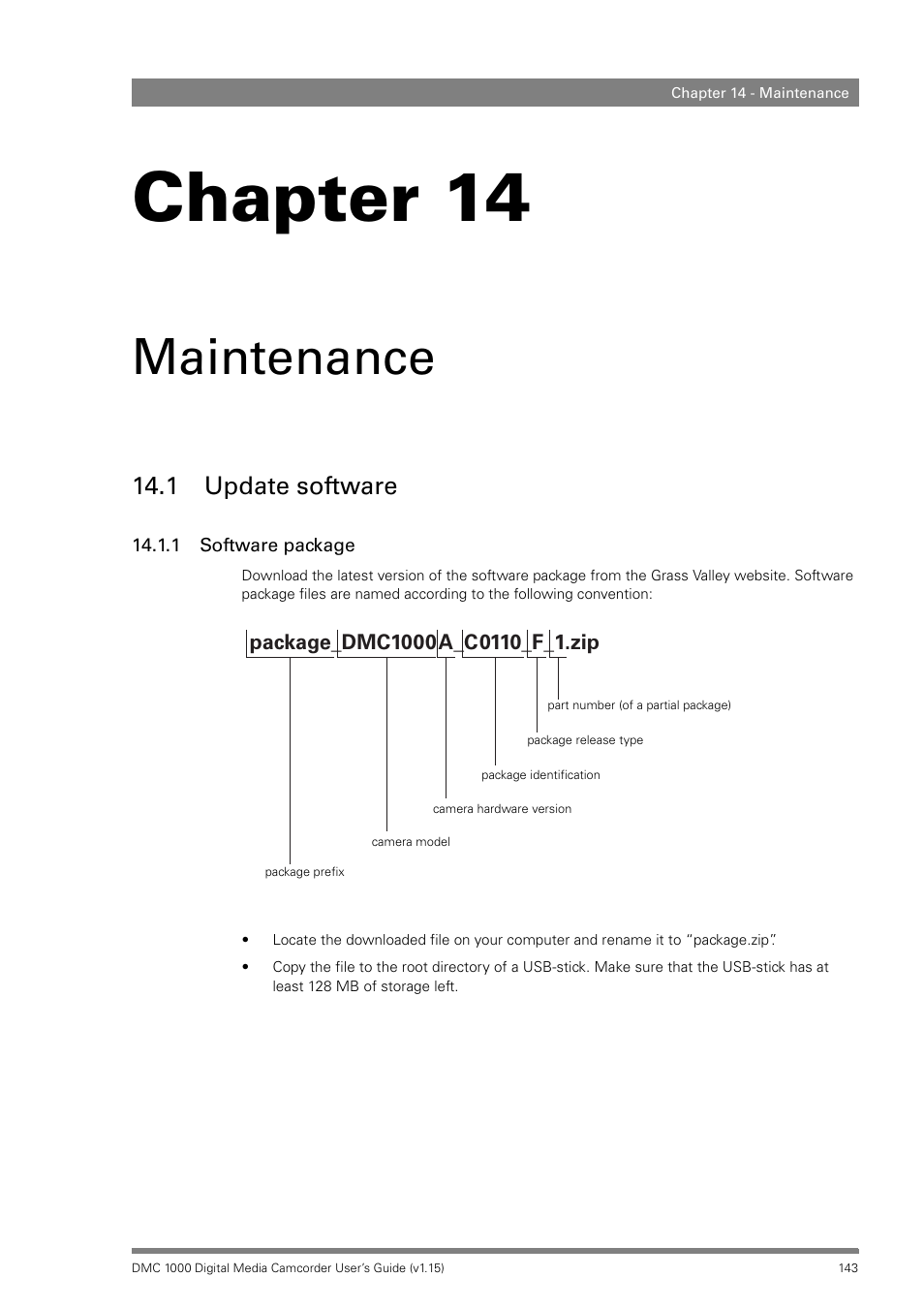 Maintenance, 1 update software, 1 software package | Chapter 14 – maintenance, Update software 14.1.1 software package, Chapter 14 | Infinity DMC 1000 User Manual | Page 143 / 150