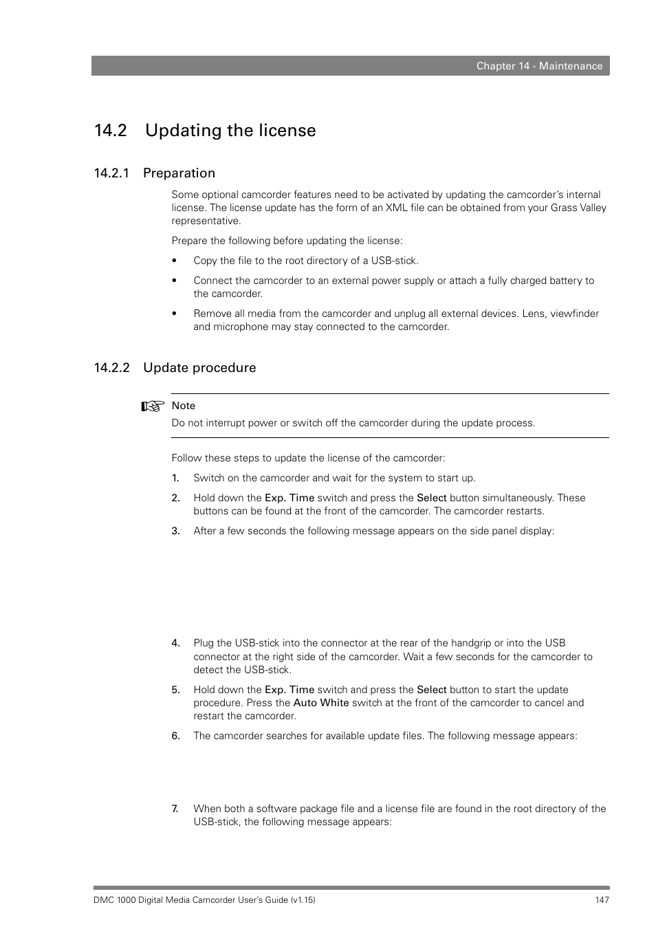 2 updating the license, 1 preparation, 2 update procedure | Infinity DMC 1000 User Manual | Page 147 / 150