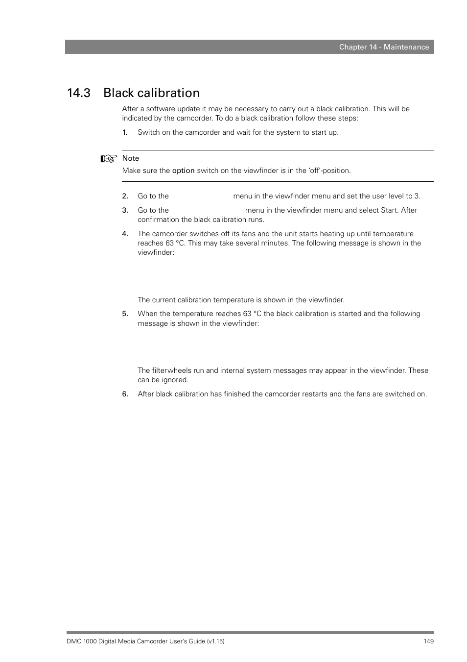 3 black calibration, Black calibration | Infinity DMC 1000 User Manual | Page 149 / 150