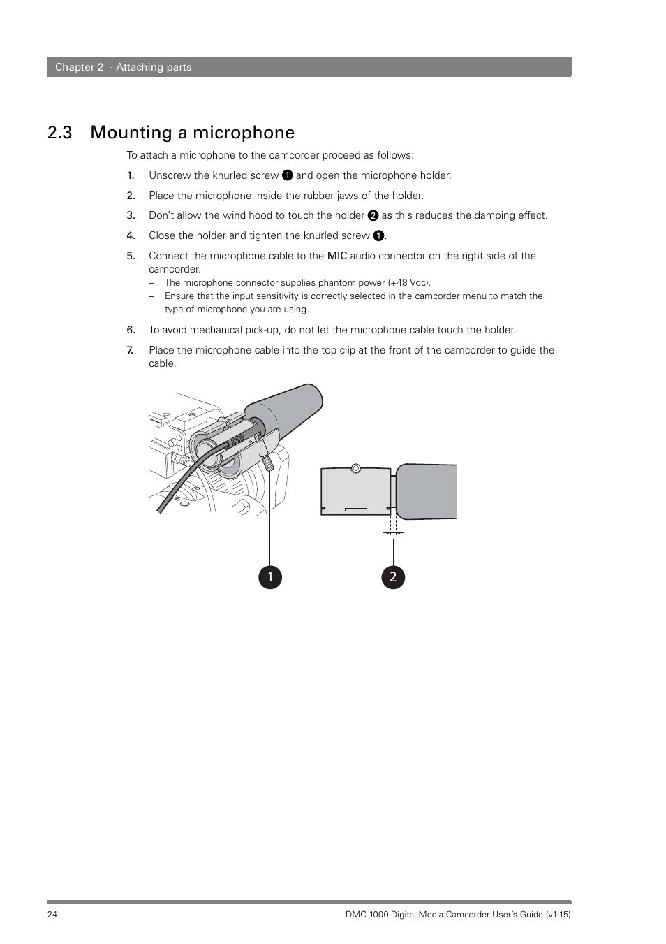 3 mounting a microphone, Mounting a microphone | Infinity DMC 1000 User Manual | Page 24 / 150