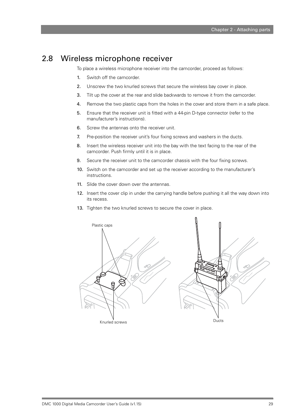 8 wireless microphone receiver, Wireless microphone receiver | Infinity DMC 1000 User Manual | Page 29 / 150