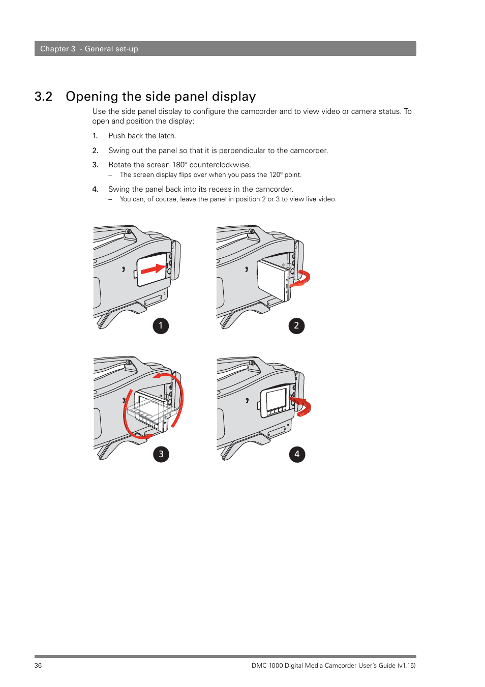 2 opening the side panel display, Opening the side panel display | Infinity DMC 1000 User Manual | Page 36 / 150