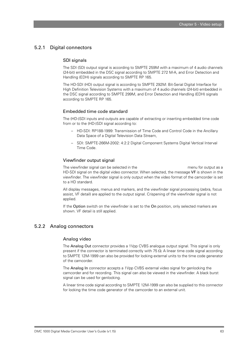 1 digital connectors, 2 analog connectors, Digital connectors | Analog connectors | Infinity DMC 1000 User Manual | Page 63 / 150