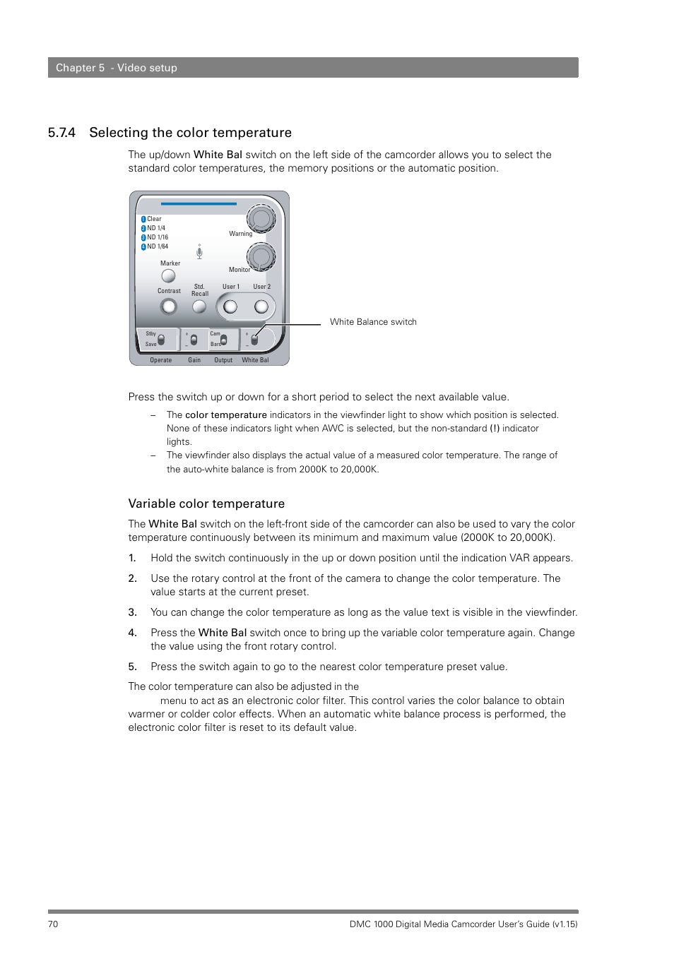 4 selecting the color temperature, Selecting the color temperature, Variable color temperature | Infinity DMC 1000 User Manual | Page 70 / 150