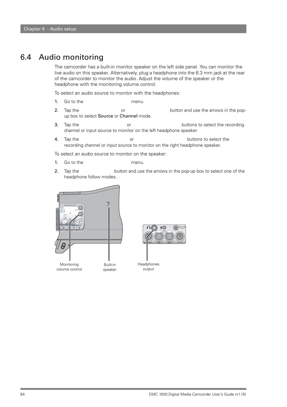 4 audio monitoring, Audio monitoring, Chapter 6 - audio setup | Infinity DMC 1000 User Manual | Page 84 / 150