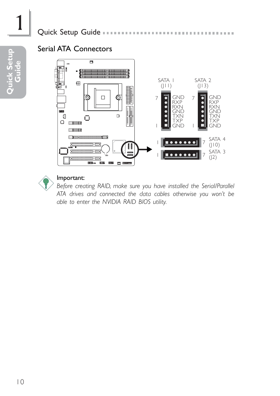 Quick setup guide, Serial ata connectors | Infinity nF4X User Manual | Page 10 / 13