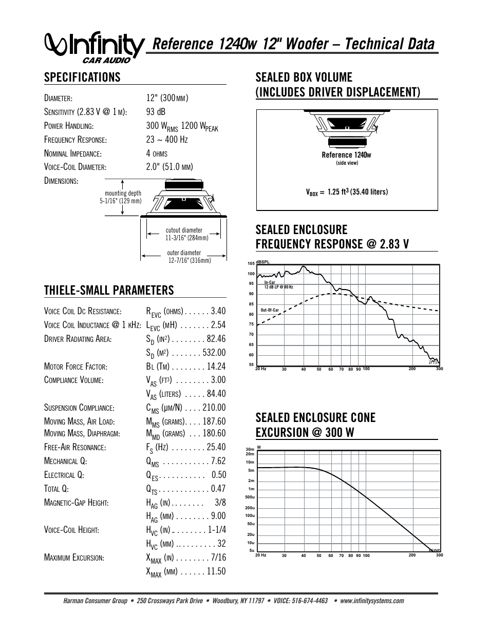 Infinity Reference 1240w 12" User Manual | 2 pages