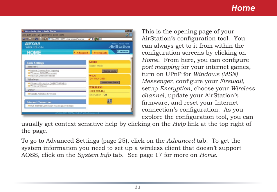 Home | Infinity Wireless Router & AP WZR-G300N User Manual | Page 11 / 91