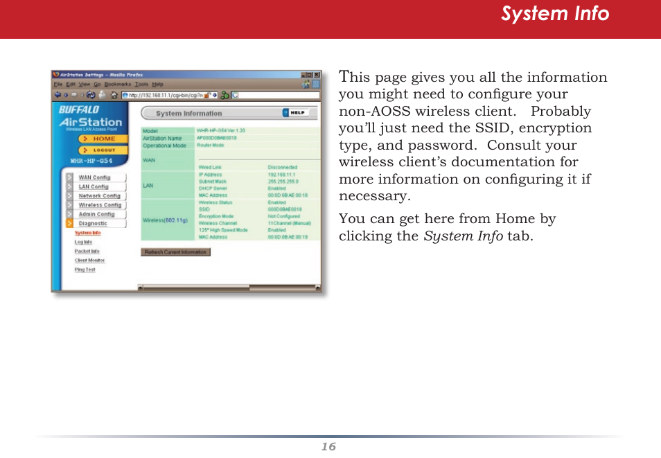 System info | Infinity Wireless Router & AP WZR-G300N User Manual | Page 16 / 91