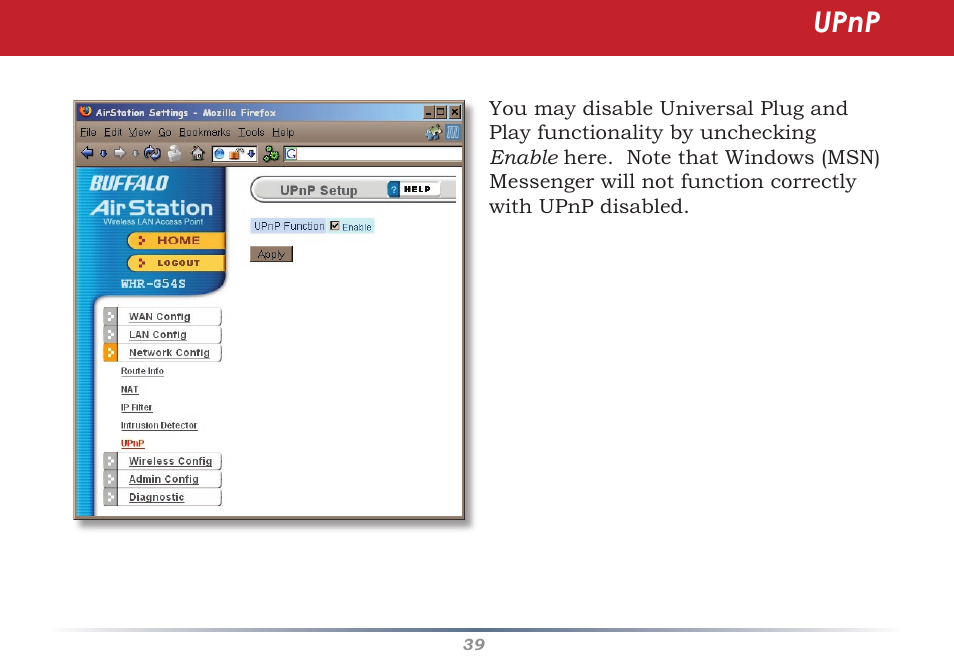 Upnp | Infinity Wireless Router & AP WZR-G300N User Manual | Page 39 / 91