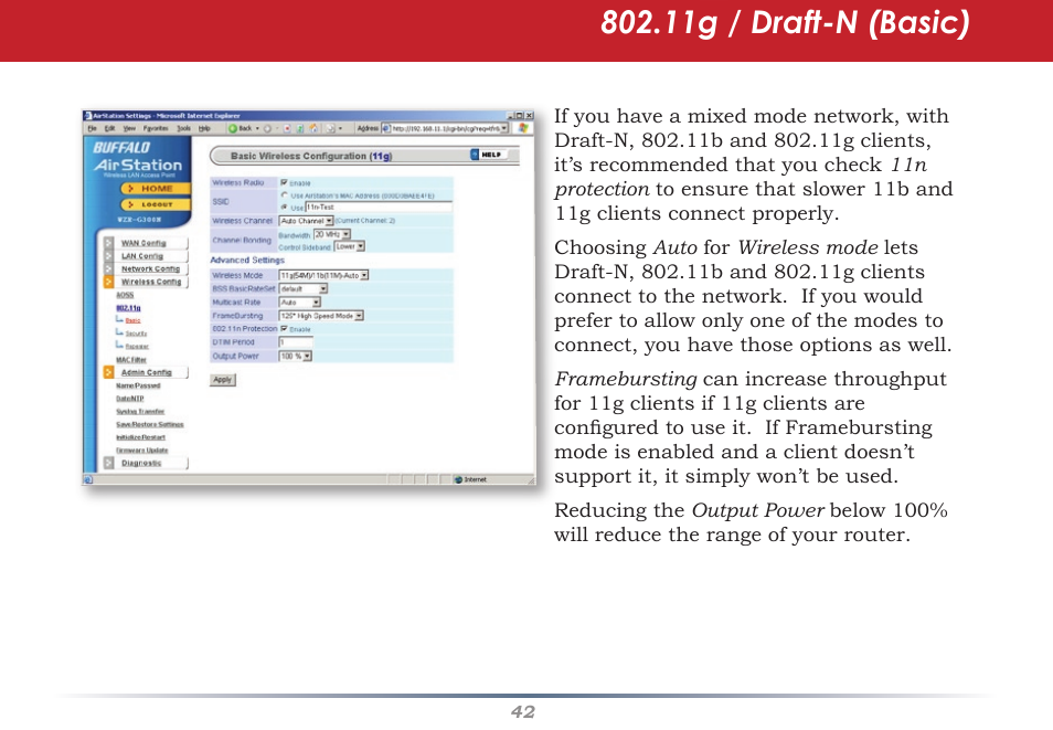 11g / draft-n (basic) | Infinity Wireless Router & AP WZR-G300N User Manual | Page 42 / 91