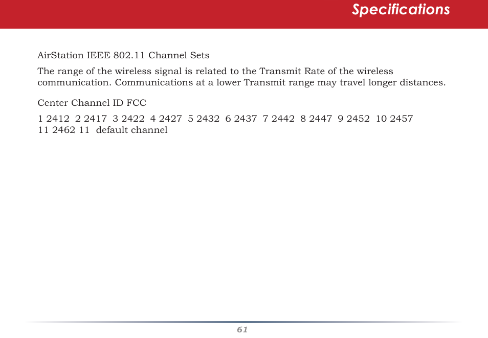 Specifications | Infinity Wireless Router & AP WZR-G300N User Manual | Page 61 / 91