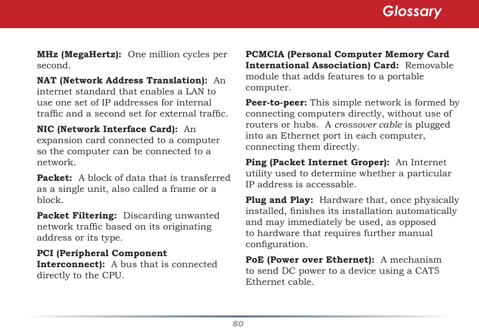 Glossary | Infinity Wireless Router & AP WZR-G300N User Manual | Page 80 / 91