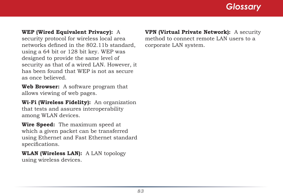 Glossary | Infinity Wireless Router & AP WZR-G300N User Manual | Page 83 / 91