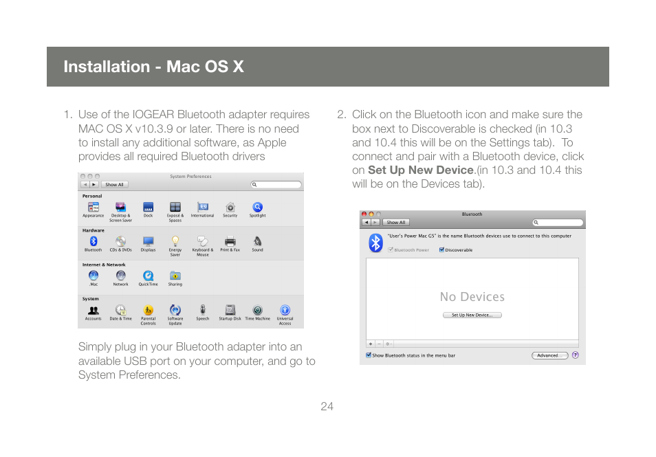 Installation - mac os x | IOGear GBU421 User Manual | Page 24 / 64