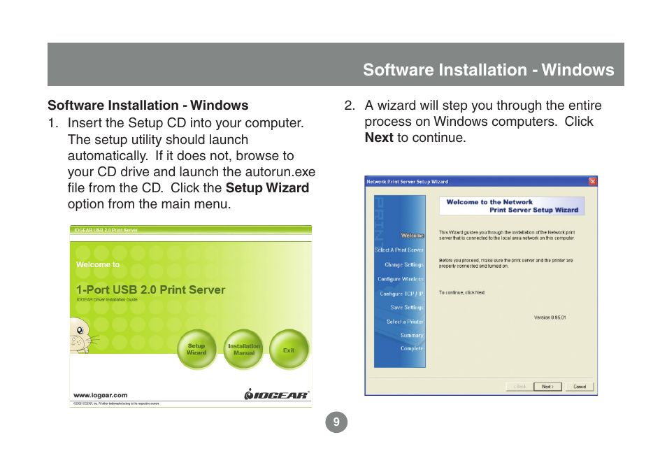 Software installation - windows | IOGear GPSU21 User Manual | Page 9 / 23