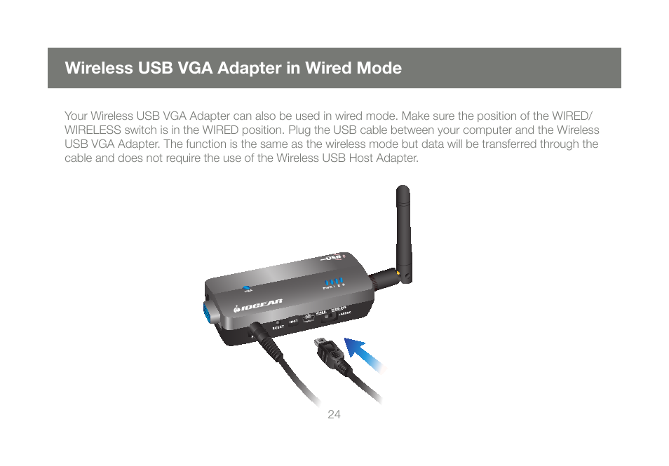 Wireless usb vga adapter in wired mode | IOGear GUW2015V User Manual | Page 24 / 32