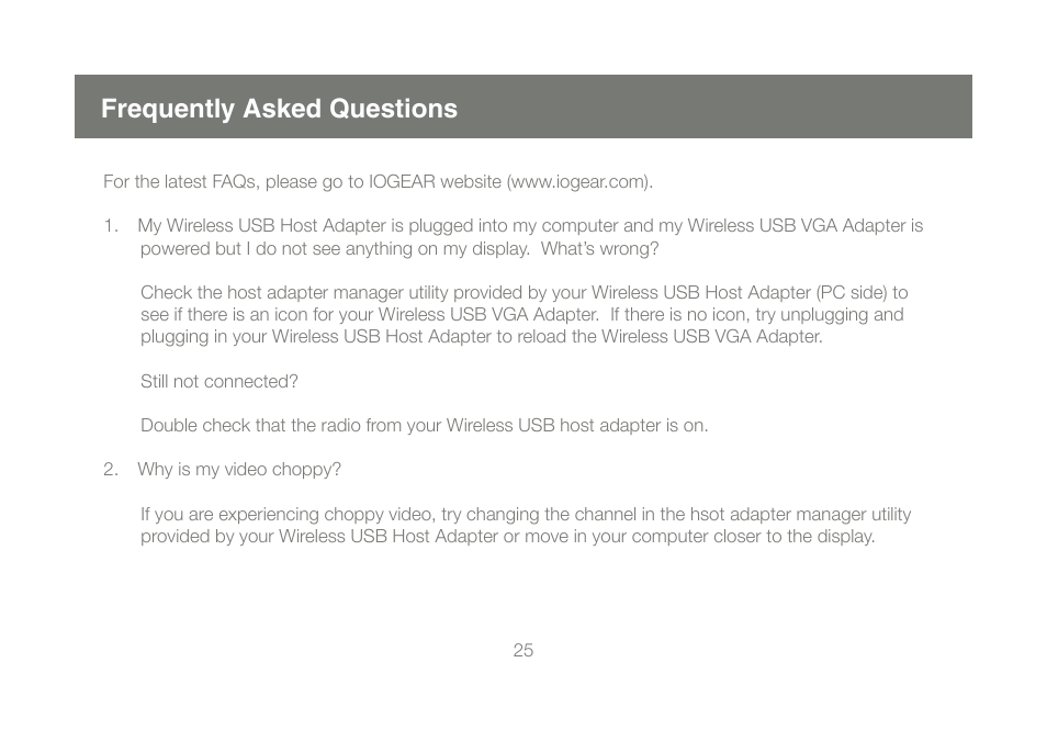 Frequently asked questions | IOGear GUW2015V User Manual | Page 25 / 32