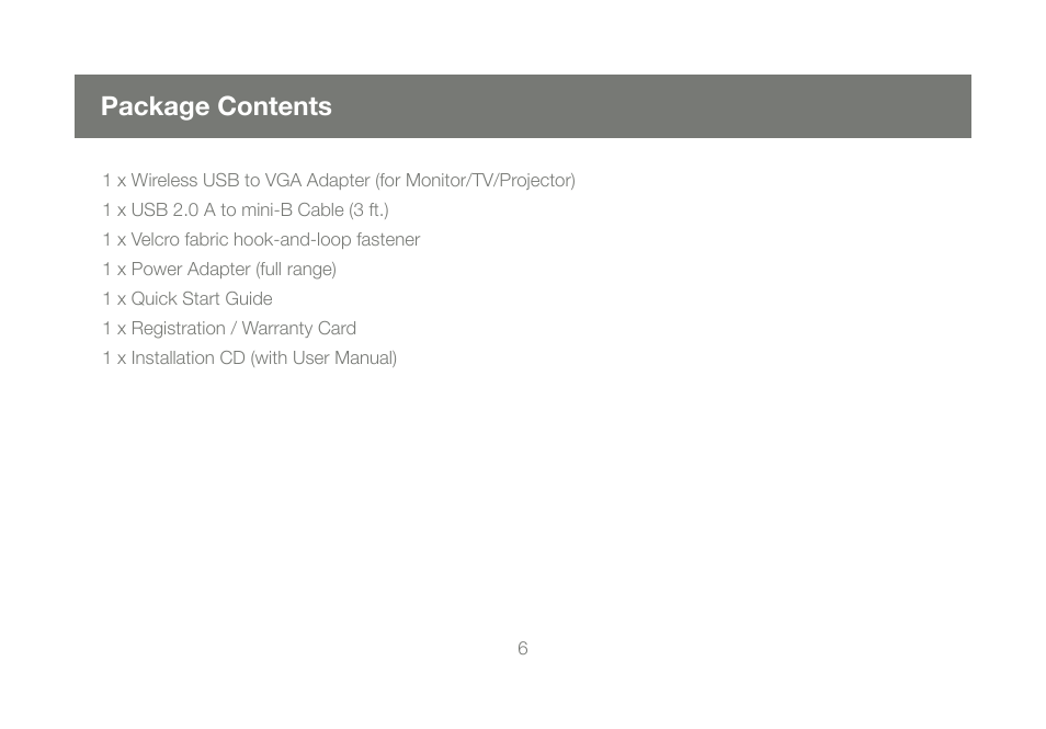 Package contents | IOGear GUW2015V User Manual | Page 6 / 32