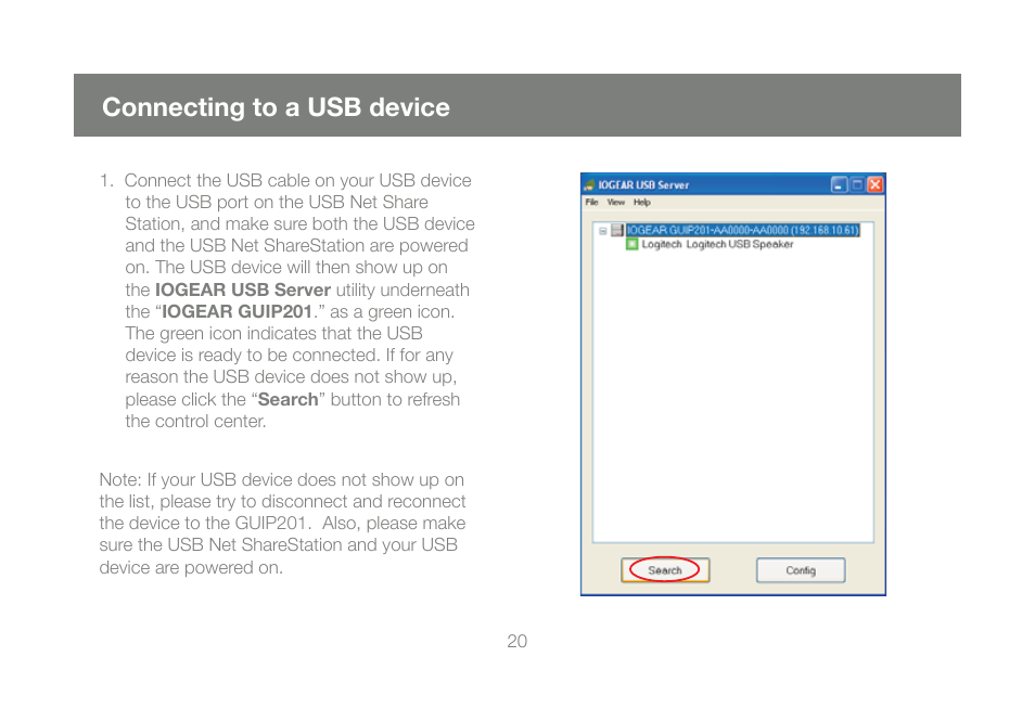 Connecting to a usb device | IOGear GUIP201 M1023 User Manual | Page 20 / 68