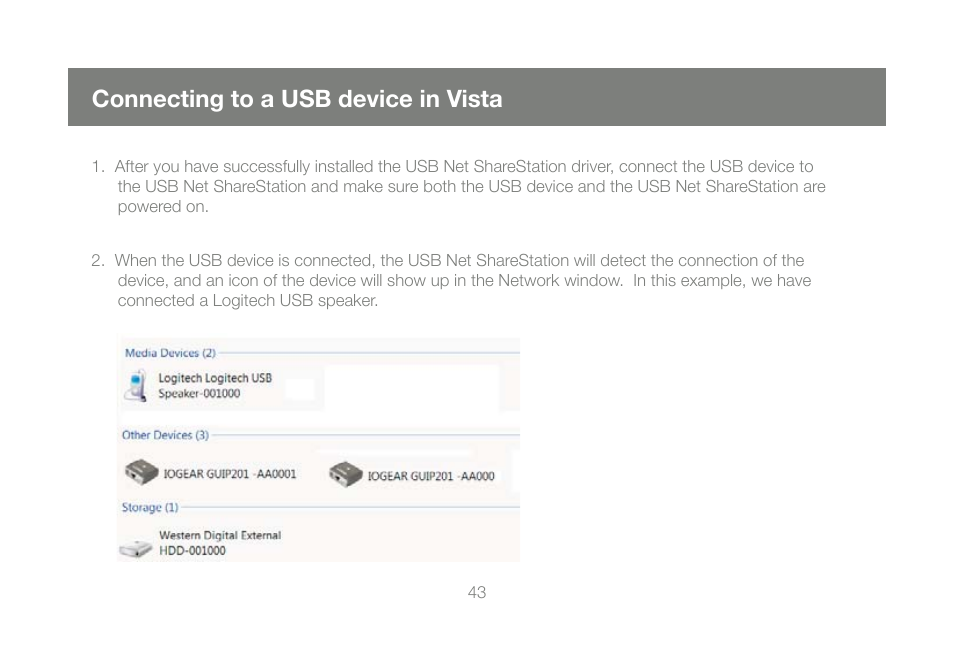 Connecting to a usb device in vista | IOGear GUIP201 M1023 User Manual | Page 43 / 68