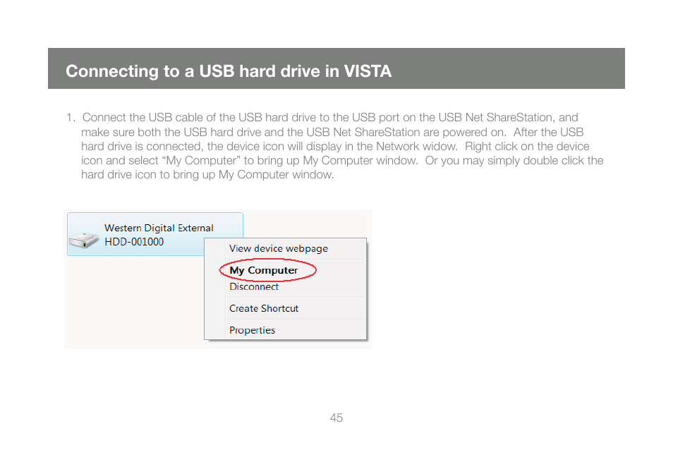 Connecting to a usb hard drive in vista | IOGear GUIP201 M1023 User Manual | Page 45 / 68