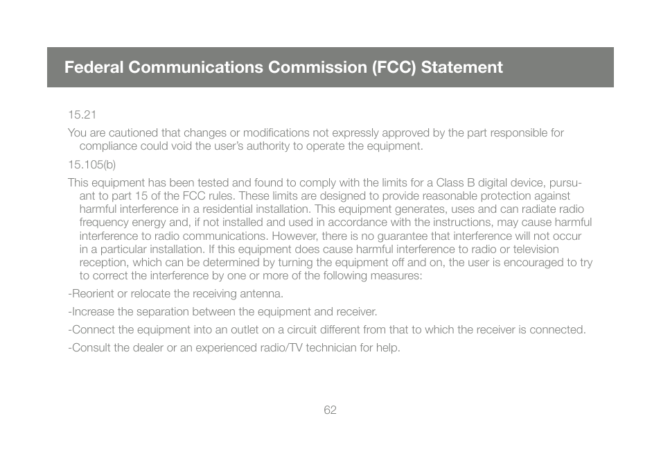 Federal communications commission (fcc) statement | IOGear GUIP201 M1023 User Manual | Page 62 / 68