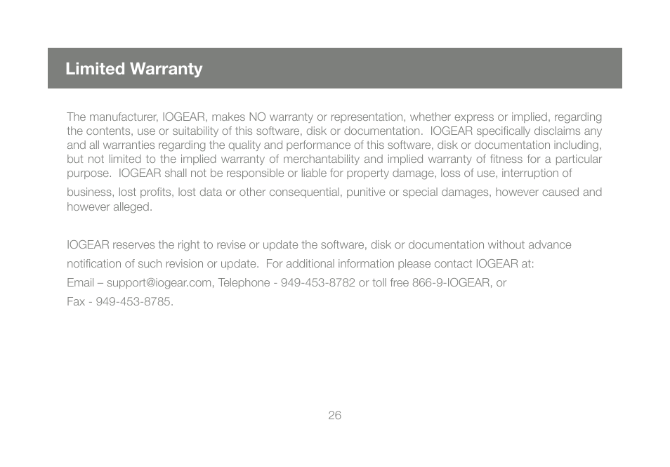 Limited warranty | IOGear M0557 User Manual | Page 26 / 28