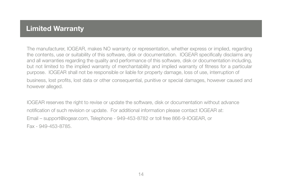 Limited warranty | IOGear GIC711SW6 User Manual | Page 14 / 16