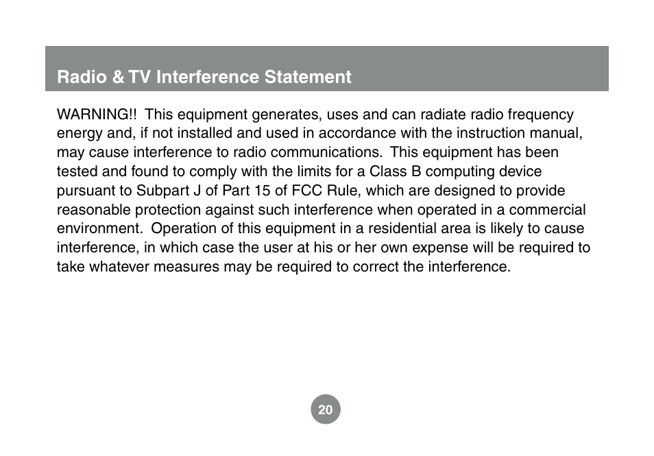 Radio & tv interference statement | IOGear GME227R User Manual | Page 20 / 22