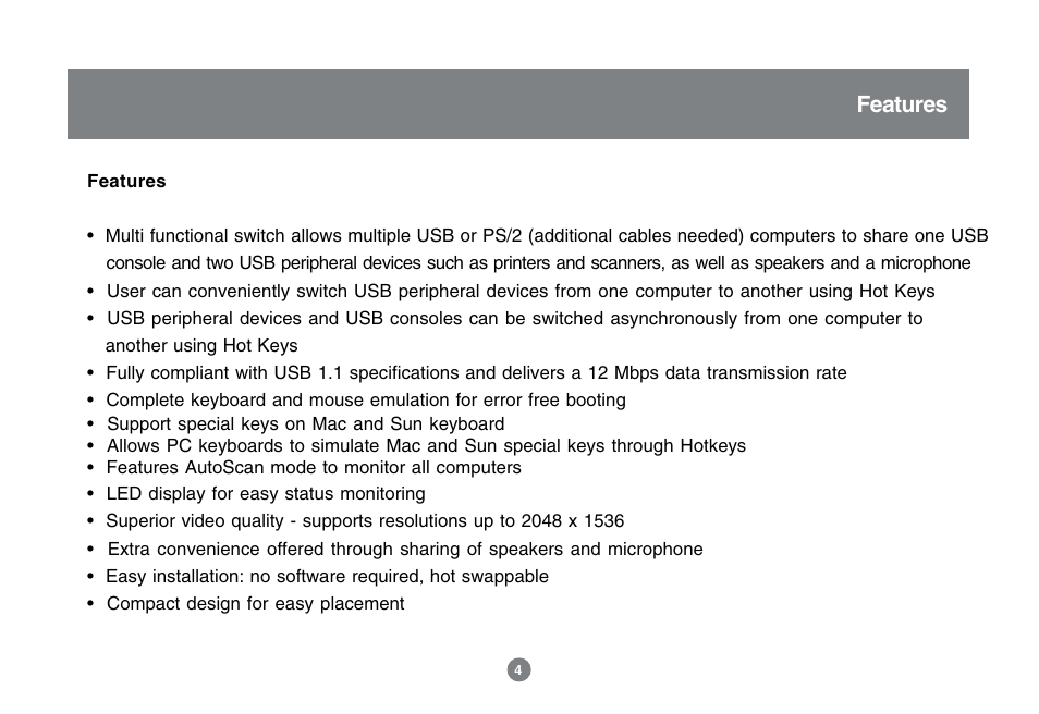 Features | IOGear GCS1732 User Manual | Page 6 / 44