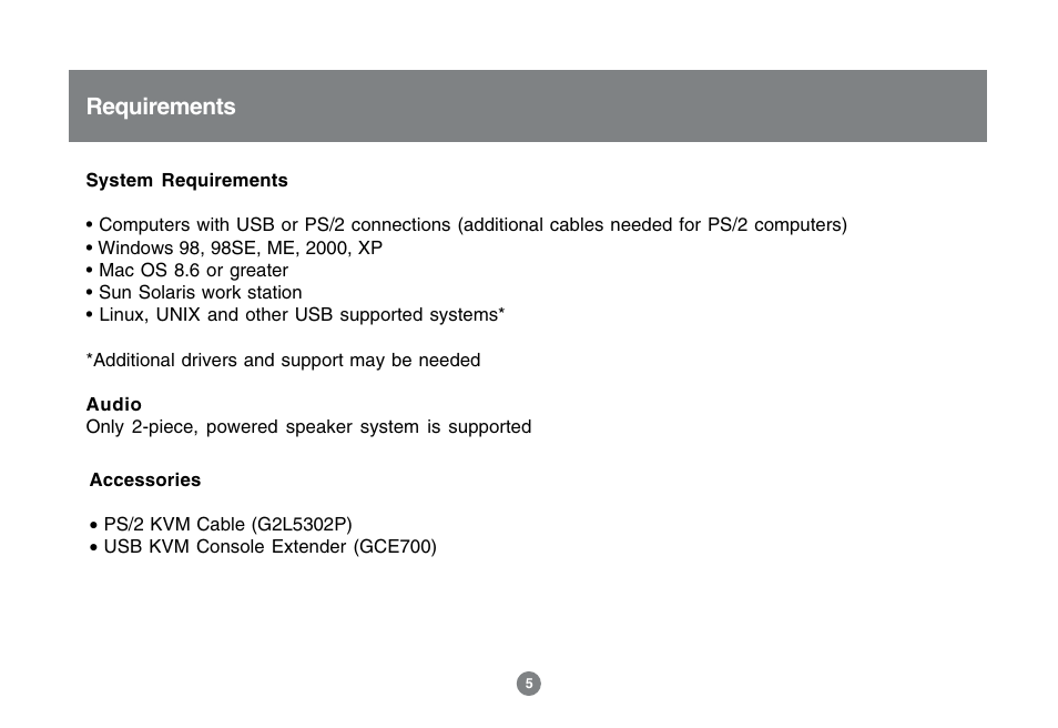 Requirements | IOGear GCS1732 User Manual | Page 7 / 44