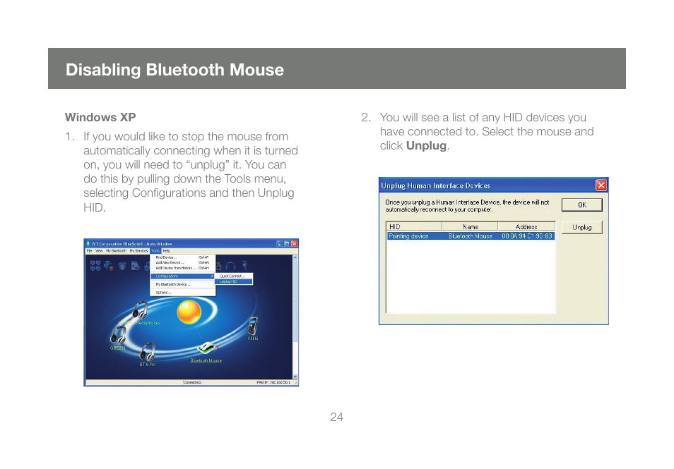 Disabling bluetooth mouse | IOGear GBU241W6 User Manual | Page 24 / 68